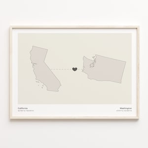 California to Washington Print, Washingtonian Gift, Minimalistic State Connection Map Poster, Travel Wall Art, Friendship, C21-1243