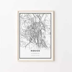Kosice Print, City Map Art Poster, Slovakia, Wall Art Decor, Modern Black and White Style, Map Poster Of, C13-897