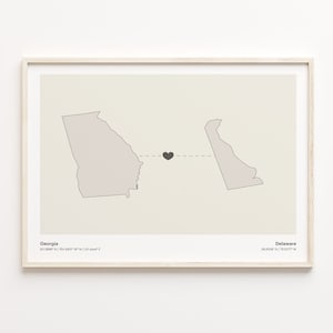 Georgia to Delaware Print, Delawarean Gift, Minimalistic State Connection Map Poster, Travel Wall Art, Digital Nomad, C21-1567