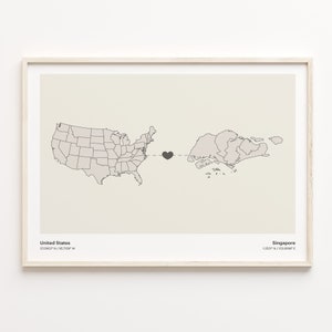 USA to Singapur Print, Singapur Geschenk, minimalistische Landkarte Poster, USA Wandkunst, LDR, C21-163