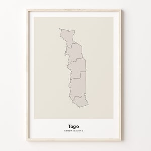 Impression du Togo, cadeau togolais, affiche de carte de pays minimaliste, dessin au trait TG, carte contemporaine, C24-181