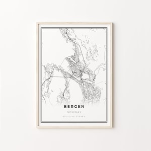 Bergen Print, City Map Art Poster, Norway, Wall Art Decor, Modern Black and White Style, Office Artwork, C13-629