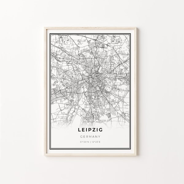 Leipzig Print, City Map Art Poster, Germany, Wall Art Decor, Modern Black and White Style, Scandinavian Map, C13-586