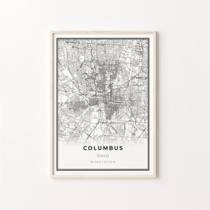 Columbus Print, Stadt Karte Kunst Poster, Ohio OH USA, Wand Kunst Dekor, Schwarz Weiß Stil, Geschenk Für Verlobte, C13-223