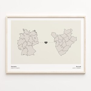 Germany to Burundi Print, Burundian Gift, Minimalistic Country Connection Map Poster, Travel Wall Art, Faraway Love, C21-427