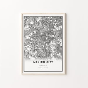 Mexiko Stadt Druck, Stadt Karte Kunst Poster, Mexiko, Wand Kunst Dekor, Schwarz Weiß Stil, Esszimmer Dekor, C13-655