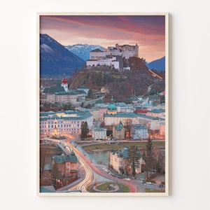 Salzburg Bunter Posterdruck, Salzburg Fotokunst, Salzburg Wanddekor, Salzburg Reisedruck, Salzburg Straßenkarte Poster, C18-924