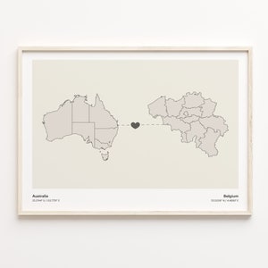 Australia to Belgium Print, Belarusian Gift, Minimalistic Country Connection Map Poster, Travel Wall Art, Expatriate Gift, C21-812