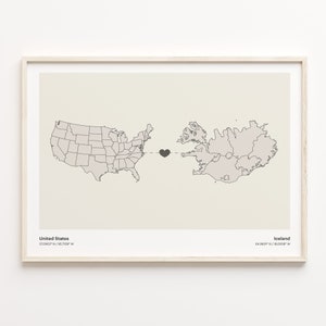 United States to Iceland Print, Icelandic Gift, Minimalistic Country Connection Map Poster, USA Wall Art, Volunteer Map, C21-81