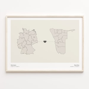 Deutschland Namibia Druck, Burma Geschenk, Minimalistische Landkarte Poster, Reisewandkunst, Länder Herzkarte, C21-525