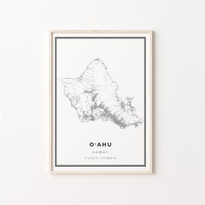Oahu Print, City Map Art Poster, O'ahu Hawaii HI USA, Wall Art Decor, Modern Black and White Style, Livingroom Artwork, C13-367