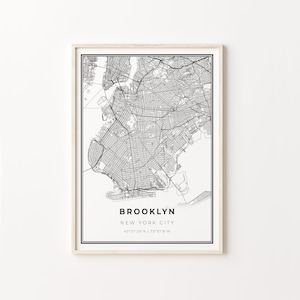 Brooklyn Print, Stadt Karte Kunst Poster, New York City NYC NY USA, Wand Kunst Dekor, Modern Schwarz Weiß Stil, Eingang Kunst, C13-389
