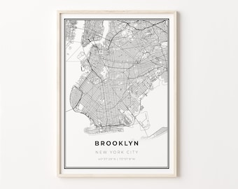 Brooklyn Print, Stadt Karte Kunst Poster, New York City NYC NY USA, Wand Kunst Dekor, Modern Schwarz Weiß Stil, Eingang Kunst, C13-389