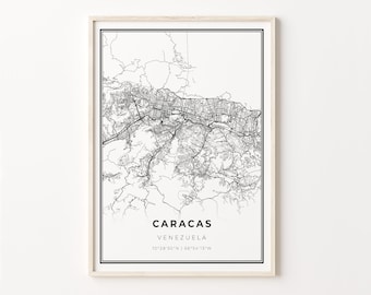 Caracas Venezuela Map Print: Modern Black and White Wall Art
