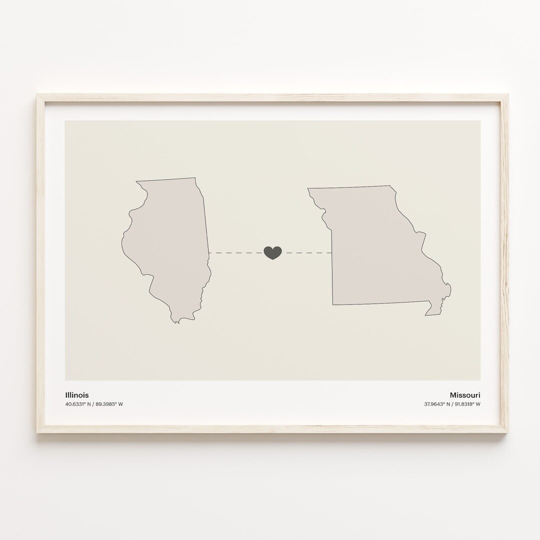 Illinois Missouri State Connection Map Print: Minimalist Travel Art - Etsy