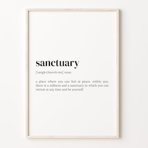 Sanctuary Definition Print, Dictionary Poster, Quote Wall Art, Sanctuary Quote Art, Motivational Quote, Cabin Gift, Gift For Him, C17-389