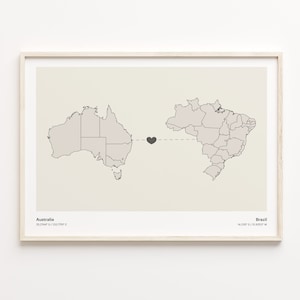 Australien Brasilien Poster, Motswana Geschenk, Minimalistische Landkarte Poster, Reisewandkunst, Länder Herz, C21-820