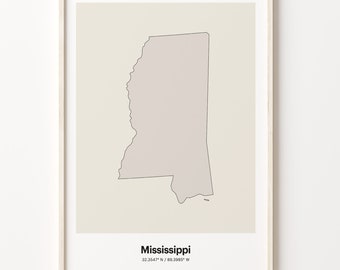 Mississippi Print, Mississippian Gift, Minimalistic Country Map Poster, MS Line Art, Country outline, C24-225