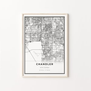 Chandler Print, plakat artystyczny z mapą miasta, Arizona AZ USA, dekoracja ścienna, nowoczesny styl czarno-biały, plakat z mapą na ścianę, C13-329