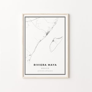 Riviera Maya Print, City Map Art Poster, Mexico, Wall Art Decor, Modern Black and White Style, Office Gifts For, C13-637