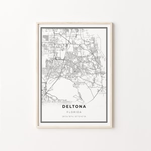 Deltona Print, City Map Art Poster, Florida FL USA, Wall Art Decor, Moderne Zwart-Wit Stijl, Gift Collega, C13-167
