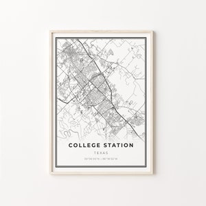 College Station Print, City Map Art Poster, Texas TX USA Texas A&M, Wall Art Decor, Modern Black and White Style, C13-392