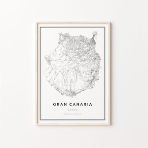 Gran Kanaria Print, Stadt Karte Art Poster, Spanien, Wand Kunst Dekor, Modernes Schwarzweiß Design, Geschenk für Richter, C13-776