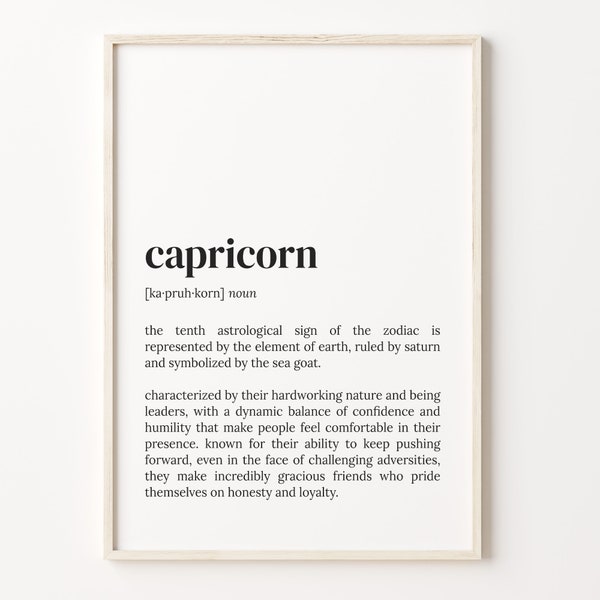 Capricorn Definition Print, Dictionary Poster, Quote Wall Art, Capricorn Funny Art, Zodiac Sign Gift, Astrological Sign, C17-233