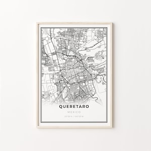 Queretaro Print, City Map Art Poster, Mexico, Wall Art Decor, Modern Black and White Style, Minimalist Decor, C13-592