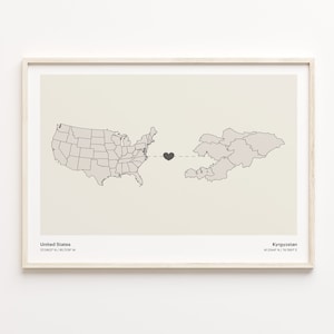 United States to Kyrgyzstan Print, Kyrgyz Gift, Minimalistic Country Connection Map Poster, USA Wall Art, Adventure Awaits Map, C21-99