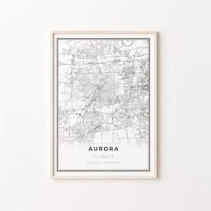 Aurora Print, City Map Art Poster, Illinois IL USA, Wall Art Decor, Modern Black and White Style, Map Wall Art Print, C13-40