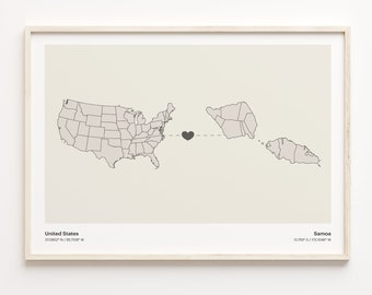 USA to Samoa Map Print: Minimalist Country Connection Art