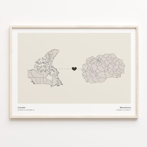 Kanada-Mazedonien-Druck, Macanese-Geschenk, minimalistisches Landverbindungskarten-Poster, Reise-Wandkunst, Umzugskarte, C21-705