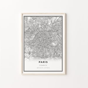 Impresión del área de París, cartel de arte del mapa de la ciudad, Francia, decoración de arte de la pared, estilo moderno en blanco y negro, chica de regalo, C13-818
