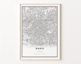 Paris City Map Print: Modern Black and White Wall Art