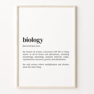 Impresión de definición de biología, cartel del diccionario, arte de la pared de la cita, regalo del amante de la biología, regalo para el profesor, regalo del profesor de biología, C17-43