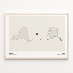 New York to Alaska Druck, Alaska Geschenk, Minimalistische Verbindung Karte Poster, Reise Wandkunst, LDR, C21-1351