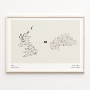Großbritannien Burkina Faso Druck, Burkinabé Geschenk, Minimalistische Landkarte Poster, Großbritannien Kunst, Länder Herz Geschenk, C21-227