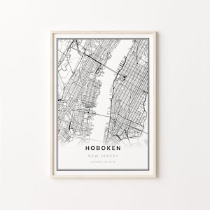 Hoboken Print, City Map Art Poster, New Jersey NJ USA, Wall Art Decor, Modern Black and White Style, Gifr For A Mom, C13-208