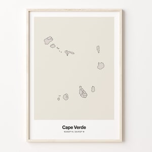 Cape Verde Print, Cape Verdean Gift, Minimalistic Country Map Poster, CV Line Art, Geometric lines art, C24-33