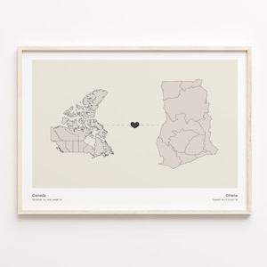 Canada to Ghana Print, German Gift, Minimalistic Country Connection Map Poster, Travel Wall Art, Goodbye, C21-664