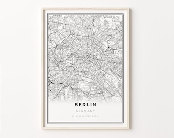 Berlin City Map Art Print: Modern Black and White Wall Decor
