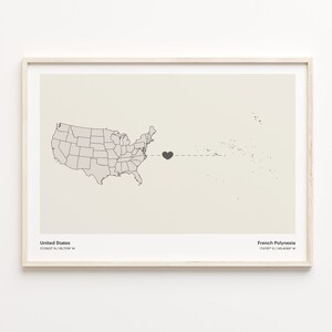 USA - Französisch-Polynesien Druck, Französisch-Polynesien Geschenk, minimalistische Landkarte Poster, USA Wandkunst, Expat Karte, C21-63