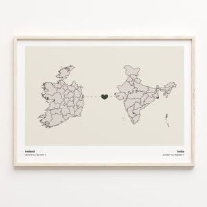 Irland-Indien-Druck, indisches Geschenk, minimalistisches Landverbindungskarten-Poster, Reise-Wandkunst, kulturelle Wurzeln, C21-1077