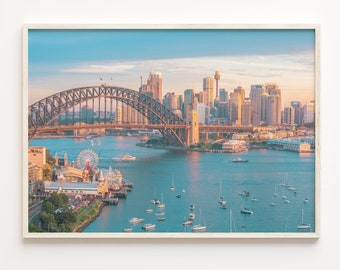 Sydney Harbor Bridge Print: Colorful City Skyline Wall Art