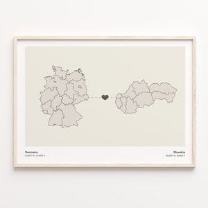Germany to Slovakia Print, Singaporean Gift, Minimalistic Country Connection Map Poster, Travel Wall Art, LDR Map, C21-561