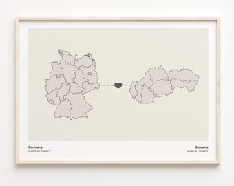 Germany to Slovakia Print, Singaporean Gift, Minimalistic Country Connection Map Poster, Travel Wall Art, LDR Map, C21-561