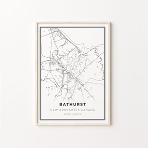 Bathurst Print, Stadt Karte Kunst Poster, New Brunswick Kanada, Wand Kunst Dekor, Modern Schwarz Weiß Stil, Gifr Für Ein Neues Zuhause, C13-495