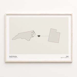 North Carolina to Utah Print, Utahn Gift, Minimalistic State Connection Map Poster, Travel Wall Art, Goodbye Map, C21-1656