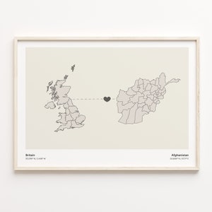 Großbritannien Afghanistan Print, afghanischer Druck, minimalistische Landkarte Poster, Vereinigtes Königreich Kunst, Umzug ins Ausland Geschenk, C21-200